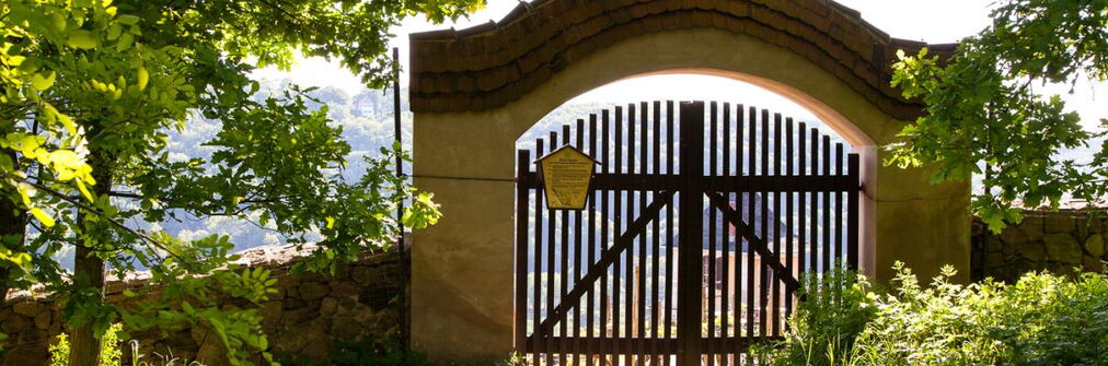 Eingang zum Weinberg - Historischer Torbogen mit Holzlattentür