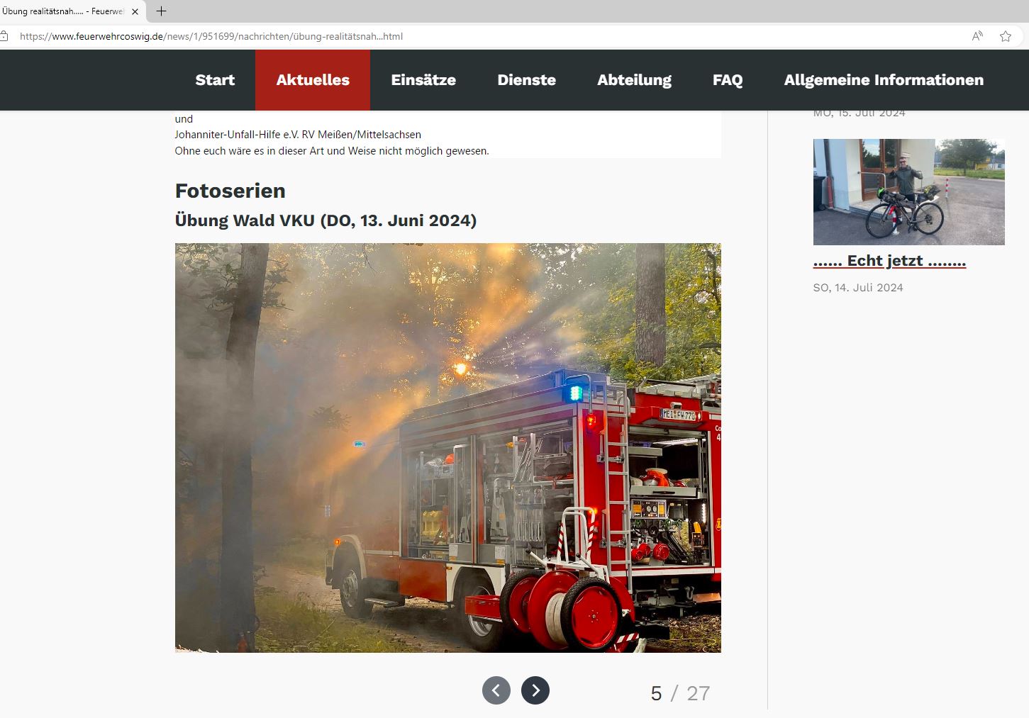 Screenshot von der Homepage der FFW Coswig