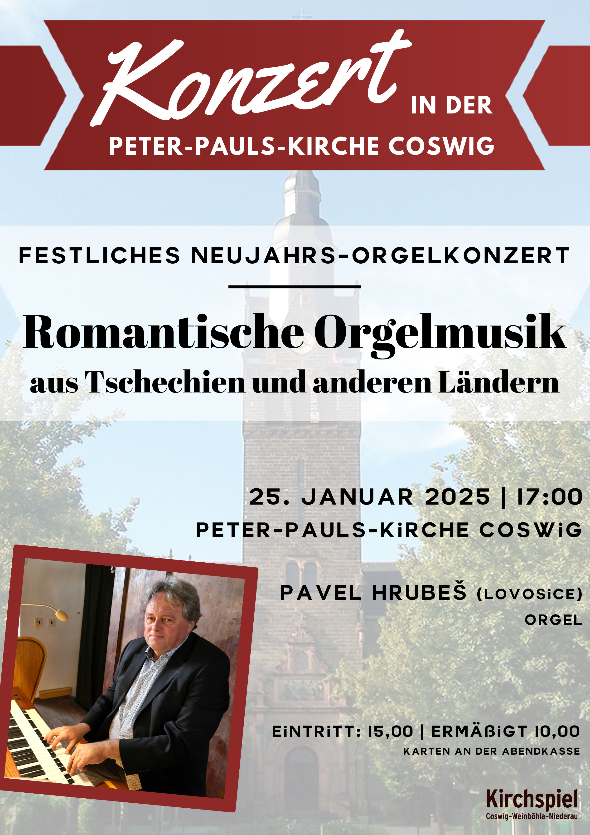 Plakat mit der Peter-Pauls-Kirche und Organist Pavel Hrubeš