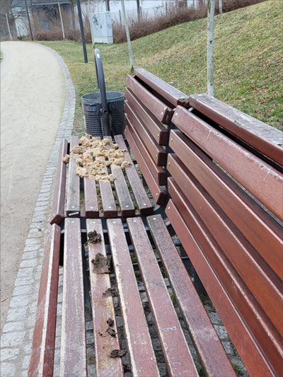 Sitzbänke mit Verunreinigungen