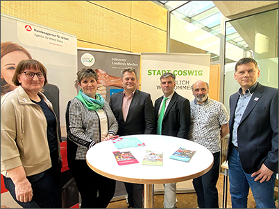 v.l.: Berit Kasten von der Bundesagentur für Arbeit, Dana Michel vom Jobcenter des Landkreises Meissen, Thomas Schubert Oberbürgermeister von Coswig, Daniel Graf vom Jobcenter des Landkreises Meissen, Osman Nasr Wirtschaftsförderer der Stadt Coswig sowie