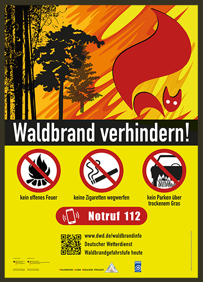 Plakat Waldbrandgefahr, Grafik: www.andrea-orth-grafik.de/stockadobe.com#321250514