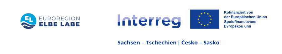 Logos "Euroregion Elbe Labe" und "Interreg Sachsen - Tschechien" Kofinanziert von der Europäischen Union